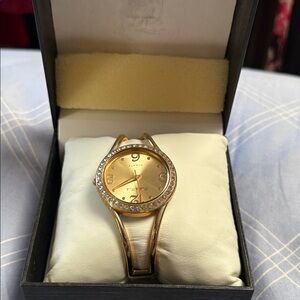 Peck & Peck Gold Crystal-Accent Women's Bangle Watch